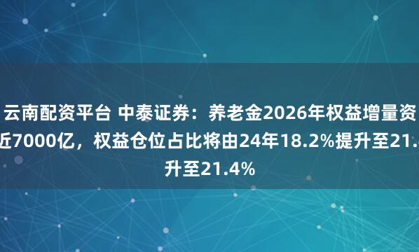 云南配资平台 中泰证券：养老金2026年权益增量资金近7000亿，权益仓位占比将由24年18.2%提升至21.4%